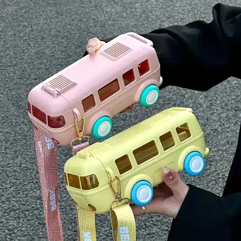 bus shape school water bottle with strap 500 ml (random color) bus shape school water bottle with strap 500 ml (random color)